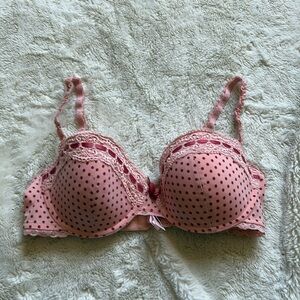 La Vie en Rose Pink Polka Dot Lace Push-Up Bra 36B | Coquette Lingeriecore
